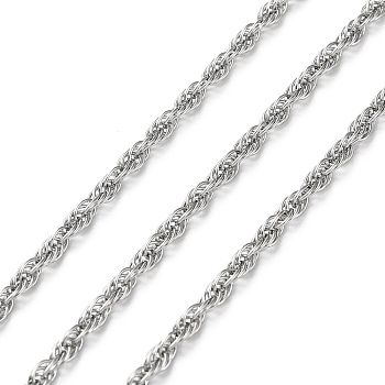 304 Stainless Steel Rope Chains, Soldered, with Spool, Stainless Steel Color, 2.5mm, about 10m/Roll