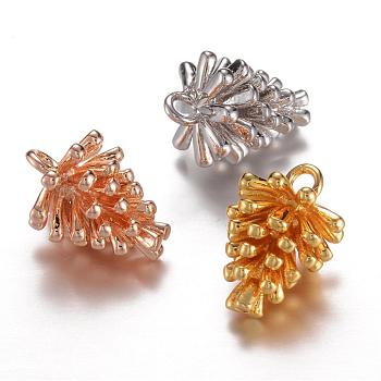Long-Lasting Plated Brass Charms, Pine Cone, Cadmium Free & Lead Free, Mixed Color, 13.5x10mm, Hole: 1.5mm