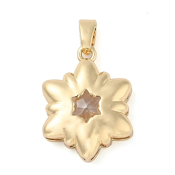 Rack Plating Brass Pendants, Flower Shaped Glass Charms, Long-Lasting Plated, Cadmium Free & Lead Free, Real 18K Gold Plated, Clear, 22x17x5mm, Hole: 3x5.5mm