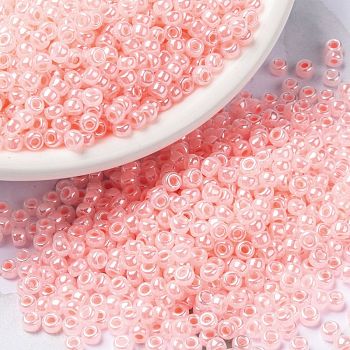 MIYUKI Round Rocailles Beads, Japanese Seed Beads, (RR517) Baby Pink Ceylon, 8/0, 3mm, Hole: 1mm, about 422~455pcs/bottle, 10g/bottle