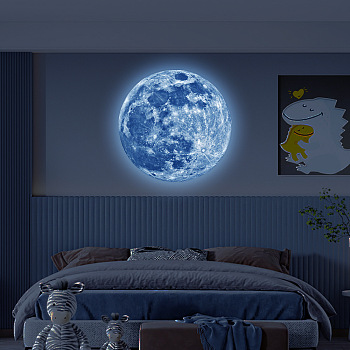 Luminous PVC Adhesive Stickers, Glow in Dark, Waterproof Moon Wall Decorative Decals for Wall Decoration, Royal Blue, 400mm