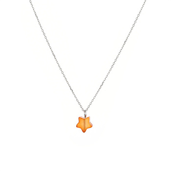 Stainless Steel Cable Chain Necklace, Star Natural Carnelian Pendant Necklace for Women, 17-3/4 inch(45cm)