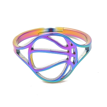 Ion Plating(IP) 304 Stainless Steel Hollow Basketball Adjustable Ring for Women, Rainbow Color, US Size 6(16.5mm)