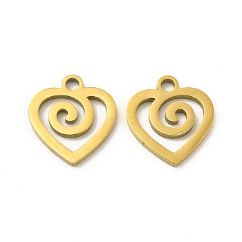 Ion Plating(IP) 304 Stainless Steel Pendants, Heart Charm, Real 18K Gold Plated, 15x13.5x1.5mm, Hole: 2mm