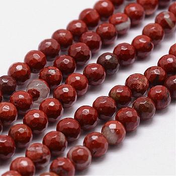 Natural Red Jasper Beads Strands, Grade AB+, Faceted, Round, 6mm, Hole: 1mm, about 61pcs/strand, 14.9 inch~15.1 inch