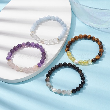 Natural & Synthetic Mixed Gemstone & Pearl Beaded Stretch Bracelets(BJEW-JB09726)-2