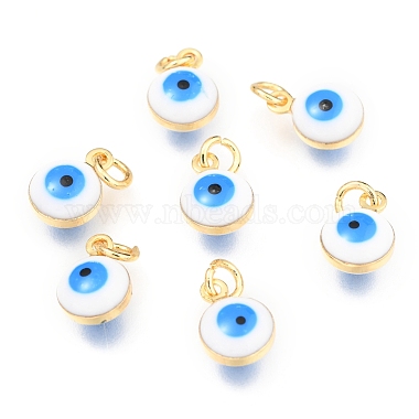 Real 18K Gold Plated White Flat Round Brass+Enamel Charms