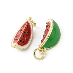 2Pcs Brass Enamel Pendants, with Jump Ring, Watermelon Charms, Real 18K Gold Plated, 17x8x7.5mm, Hole: 3mm(KK-YW0003-25)