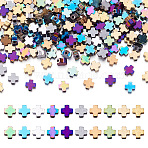 200Pcs 10 Colors Electroplated Synthetic Non-magnetic Hematite Beads, Cross, Mixed Color, 3x3x1.5mm, Hole: 0.5mm, 20pcs/color(G-TA0002-10)