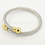 Trendy Men 304 Stainless Steel Torque Bangles, 304 Stainless Steel Rope Bangles, with Metal Findings, Golden & Stainless Steel Color, 54mm(BJEW-L087-02)