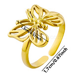 Stylish Butterfly Open Cuff Ring for Women, 304 stainless steel Ring, Golden(SJ3142-2)