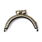 Iron Purse Frames Handles, Half Round with Cat, for Bag Accessories, Antique Bronze, 6x8.8x1.15cm, Inner Diameter: 8cm(FIND-WH0099-70AB-A)
