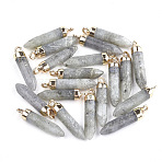 Electroplate Natural Labradorite Pointed Pendants, with Iron Findings, Bullet, Golden, 24~25x5.5~6x5.5~6mm, Hole: 1.6mm(G-S344-07C)