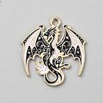 Golden Plated Alloy Enamel Pendants, Animal Charms, Dragon, 27x26x1mm, Hole: 2mm(ENAM-CJC0001-21G-02)