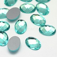 Faceted Glass Oval Cabochons, Medium Turquoise, 18x13x3~5mm(GGLA-F008C-15)