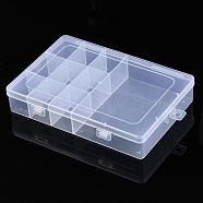 Polypropylene(PP) Bead Storage Container, 10 Compartment Organizer Boxes, with Hinged Lid, Rectangle, Clear, 19.5x13x3.5cm, Compartment: 4.2x3x3.2cm and 12.5x9.3x3.2cm(CON-S043-012)