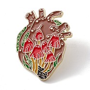 Anatomical Heart Enamel Pin, Light Gold Alloy Brooch for Backpack Clothes, Mushroom Pattern, 31x24x2mm, Pin: 1.3mm(JEWB-A005-23-05)