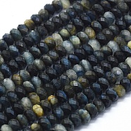 Natural Blue Tiger Eye Beads Strands, Faceted, Rondelle, 6x4mm, Hole: 1mm, about 88pcs/strand, 15.35 inch(39cm)(G-D0013-58B)