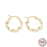 925 Sterling Silver Hoop Earrings, Twist Round Ring, Real 18K Gold Plated, 23.5x20.5x3mm(EJEW-K258-21G)