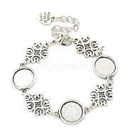 Antique Silver Plated Alloy Link Chain Bracelet Making, Fit for Cabochons, Flower, 6-5/8 inch(16.9cm), Tray: 12mm(MAK-K023-03A-AS)