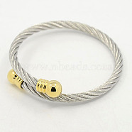 Trendy Men 304 Stainless Steel Torque Bangles, 304 Stainless Steel Rope Bangles, with Metal Findings, Golden & Stainless Steel Color, 54mm(BJEW-L087-02)