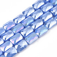Electroplate Opaque Solid Color Glass Beads Strands, AB Color Plated, Faceted, Rectangle, Cornflower Blue, 7x4x3mm, Hole: 1mm, about 79~80pcs/strand, 20.47 inch(52cm)(EGLA-N002-25-A05)