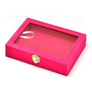 Wooden Rectangle Jewelry Boxes, Covered with Velvet, with Glass and Iron Clasps, Deep Pink, 20x15.7x4.7cm(OBOX-L001-05C)