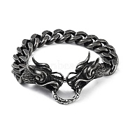304 Stainless Steel Dragon Head Design Cuban Link Chains Bracelets for Men & Women, Gunmetal, 8-1/2 inch(21.7cm)(BJEW-D031-19B)