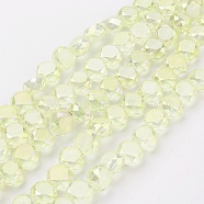 Electroplate Glass Beads Strands, Full Rainbow Plated, Faceted, Frosted, Flat Round, Yellow, 8x5~5.5mm, Hole: 1mm, about 72pcs/strand, 19.7~20.4 inch(50~52cm)(X-EGLA-F125-FR-B03)