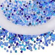 2 Bags Imitation Artificial Crystal Glass Beads, Faceted Cube, Mixed Style, Blue, 3x3x3mm, Hole: 0.9mm, about 100pcs/bag(GLAA-SZ0001-95A-06)