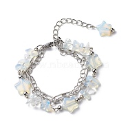 Star Opalite Beads Multi-strand Bracelets, 304 Stainless Steel Paperclip Chains & Brass Curb Chains Bracelets for Women, Stainless Steel Color, 7 inch(17.8cm)(BJEW-JB08752)