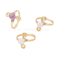 3Pcs Copper Wire Wrapped Round Natural Amethyst & Natural Aquamarine & Natural Rose Quartz Bead Finger Rings for Women, 19mm, Inner Diameter: 18mm(RJEW-JR00808)