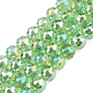 Electroplate Transparent Glass Beads Strands, AB Color, Faceted, Round, Light Green, 9.5x9mm, Hole: 1.2mm, about 69pcs/strand, 24.41 inch(62cm)(EGLA-N002-46-H05)
