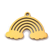 201 Stainless Steel Pendants, Laser Cut, Rainbow with Cloud Charm, Golden, 13.5x19x1mm, Hole: 1.4mm(STAS-U016-05G)