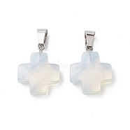 Opalite Pendants, Cross Charms with Stainless Steel Color Plated Stainless Steel Snap on Bails, 20~20.5x15.5~16.5x6~7mm, Hole: 7x4.5mm(G-K359-02P-10)