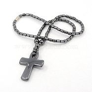 Mens Saint Ankh Cross Hematite Pendant Necklaces, Easter Mass Pray Jewelry, with Brass Magnetic Clasps, Black, 18 inch(NJEW-F026-17)