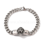 304 Stainless Steel Viking Lion Link Chain Bracelets for Men, Antique Silver, 9-1/8 inch(23cm)(BJEW-B096-38AS)