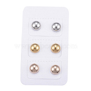 304 Stainless Steel Ear Studs, Hypoallergenic Earrings, Half Round/Dome, Mixed Color, 15x8mm, Pin: 1mm, 3pairs/card(EJEW-G210-01)