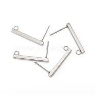 304 Stainless Steel Stud Earring Findings, Rectangle, Stainless Steel Color, 20x2mm, Hole: 1.6~2mm, Pin: 0.7mm(STAS-G224-21P-01)