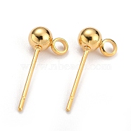 304 Stainless Steel Ball Post Stud Earring Findings, with Loop and 316 Surgical Stainless Steel Pin, Real 18k Gold Plated, 15x7x4mm, Hole: 1.8mm, Pin: 0.7mm(STAS-Z035-01G-C)