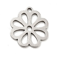 201 Stainless Steel Pendants, Flower Charms, Stainless Steel Color, 14x12.5x1mm, Hole: 1.2mm(STAS-E176-23P)