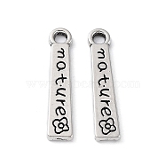Tibetan Style Alloy Pendants, Cadmium Free & Lead Free, Rectangle with Flower, Antique Silver, 22x4.5x1mm, Hole: 1.8mm(FIND-B028-13AS)