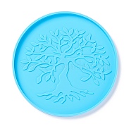 DIY Cup Mat Silicone Molds, Resin Casting Molds, For UV Resin, Epoxy Resin Jewelry Making, Flat Round with Tree of Life, Light Sky Blue, 110x7mm, Inner Diameter: 106mm(X-DIY-M025-04)