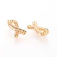 Brass Charms, Awareness Ribbon, Nickel Free, Real 18K Gold Plated, 9x5x1mm, Hole: 1mm(X-KK-T020-112G)