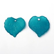 Transparent Acrylic Pendants, Frosted, Leaf, Turquoise, about 16mm long, 15mm wide, 2mm thick, hole: 1.2mm, about 1650pcs/500g(PL591-11)