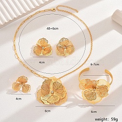 Extravagant Hollow Flower Brass Jewelry Sets for Women Party Wedding, Pendant Necklaces & Bracelets & Stud Earrings & Rings, Golden, Necklace: 18.90 inch(48cm), Bracelet: inner diameter 2.36~2.76 inch(6~7cm), Earrings: 40mm, Ring: 40mm(OW4579)