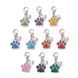 10Pcs 10 Colors Glitter Dog Paw Print Alloy Enamel Pendant Decoration, Lobster Claw Clasps Charm for Bag Ornaments, Mixed Color, 34mm, 1pc/color(HJEW-JM02272)