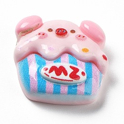 Pig Theme Opaque Resin Decoden Cabochons, Cute Pig Food Decoden Cabochons for Jewelry Making, Cupcake, Pearl Pink, 20.5x22x8mm(RESI-I057-A02)