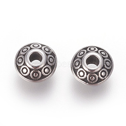 304 Stainless Steel Spacer Beads, Flat Round, Antique Silver, 8x4mm, Hole: 2.2mm(STAS-E452-36B-AS)