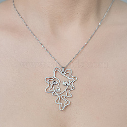 201 Stainless Steel Hollow Girl Pendant Necklace, Stainless Steel Color, 450mm(NJEW-OY002-19)